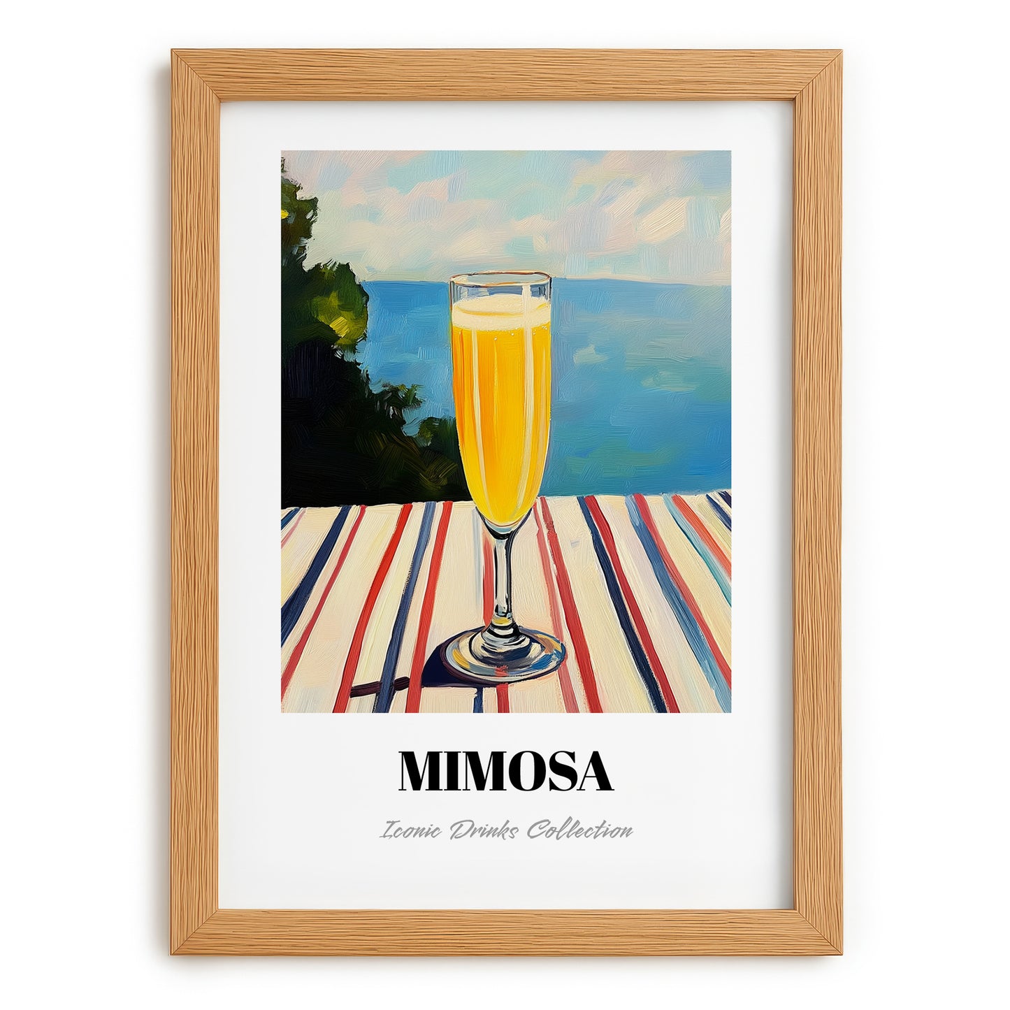 Mimosa – French Coastal Table, French Cocktail Poster, set in oak frame