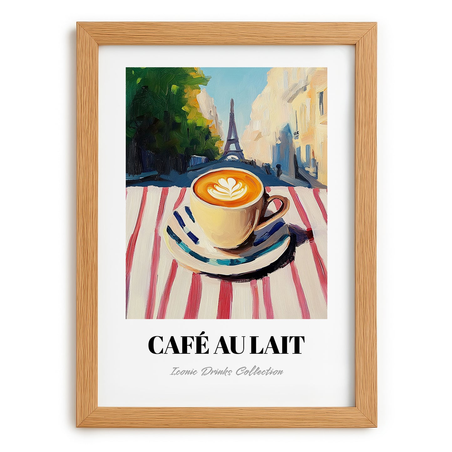 Café Au Lait – French Urban Café Scene, French Coffee Poster, set in oak frame