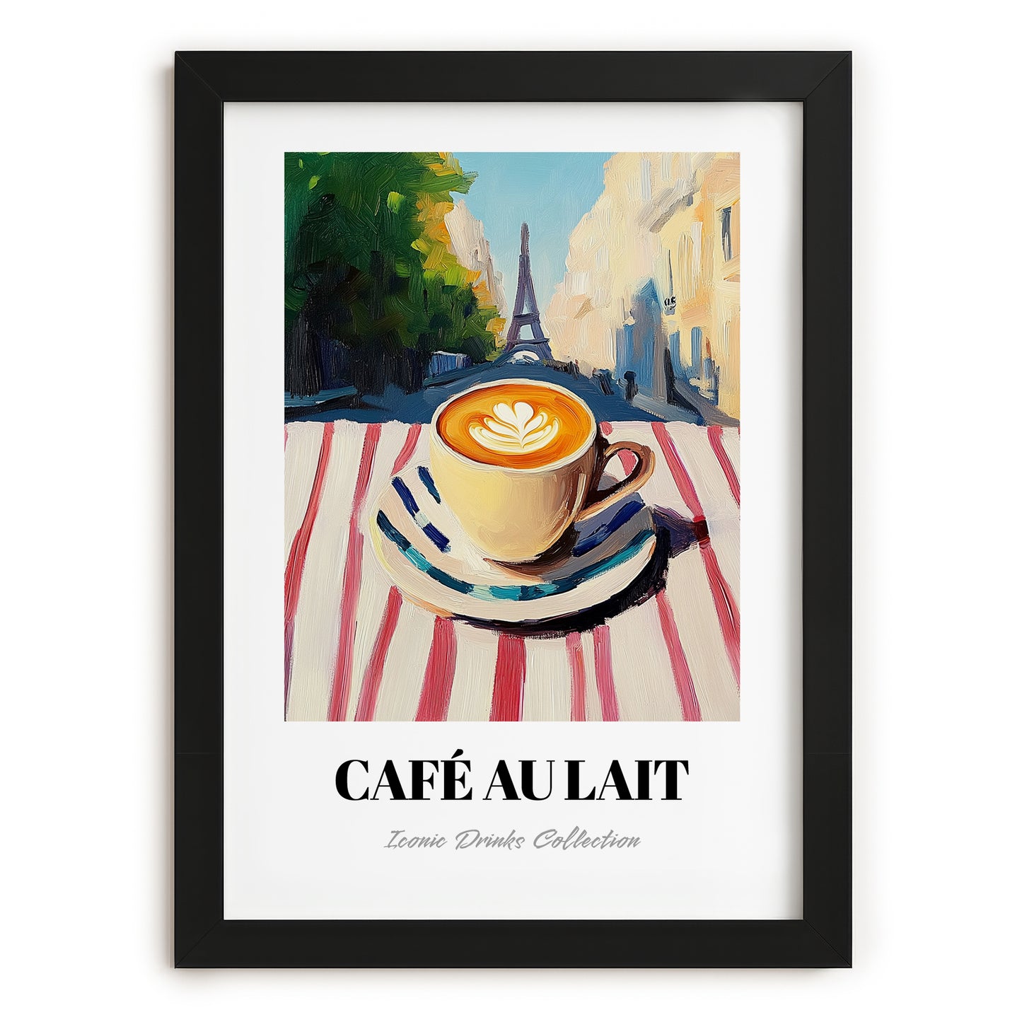 Café Au Lait – French Urban Café Scene, French Coffee Poster, in sleek black frame