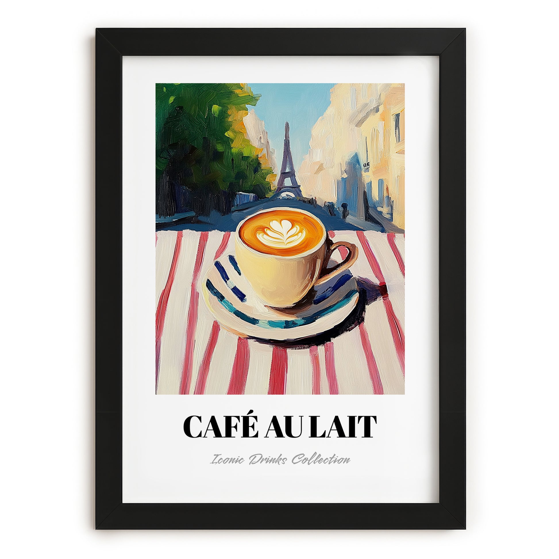 Café Au Lait – French Urban Café Scene, French Coffee Poster, in sleek black frame