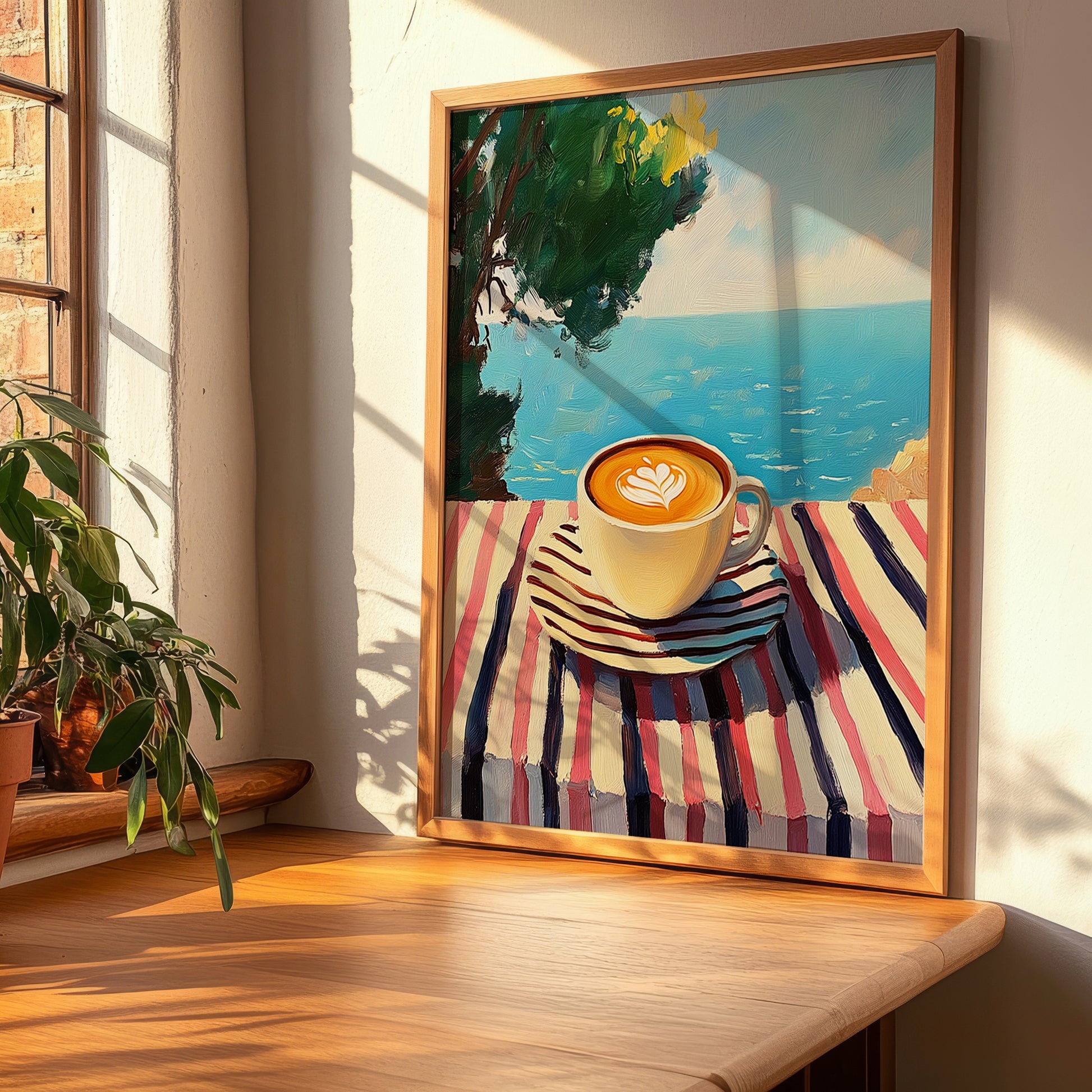 Café Au Lait – French Seaside Scene, French Coffee Illustration, clean layout with no caption
