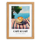 Café Au Lait – French Seaside Scene, French Coffee Illustration, set in oak frame