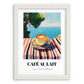 Café Au Lait – French Seaside Scene, French Coffee Illustration, placed in minimal white frame