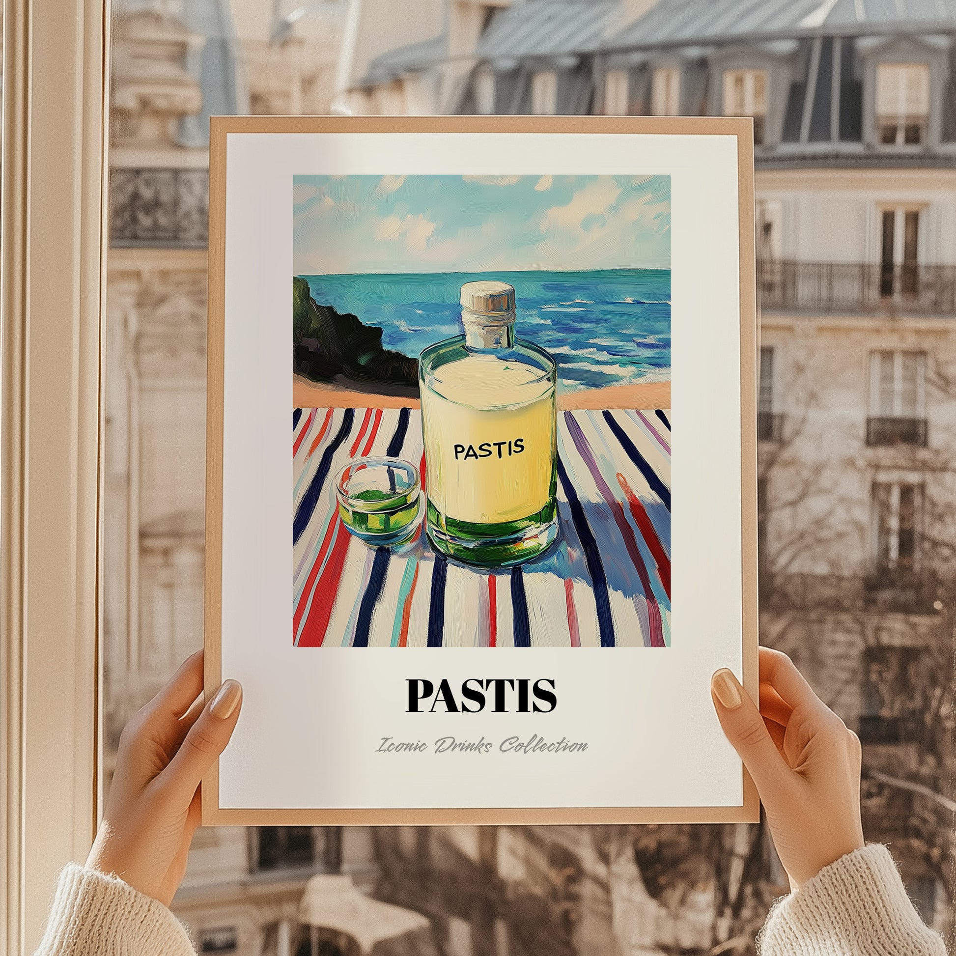 Pastis – French Coastal Café Moment, French Spirit Illustration, styled in a charming Paris street view