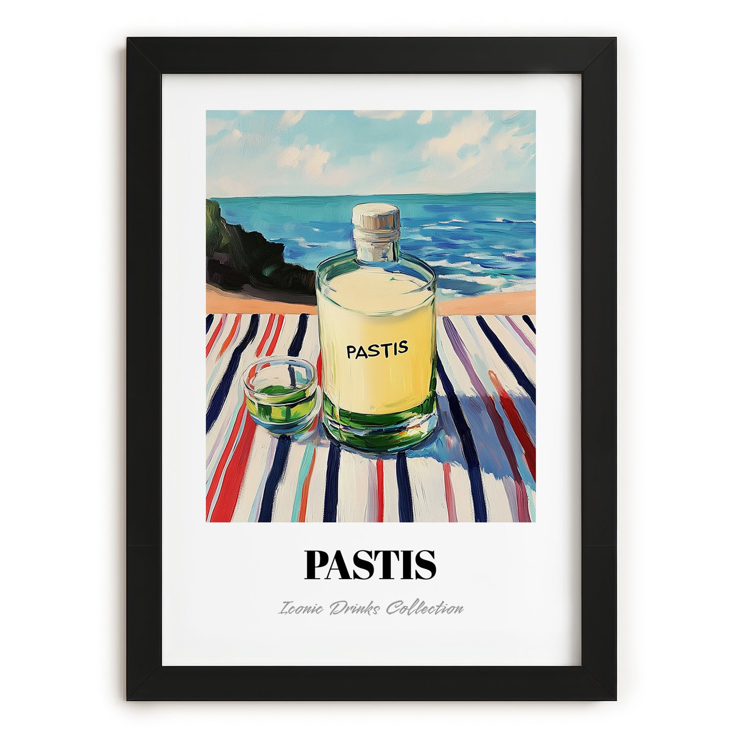 Pastis – French Coastal Café Moment, French Spirit Illustration, in sleek black frame