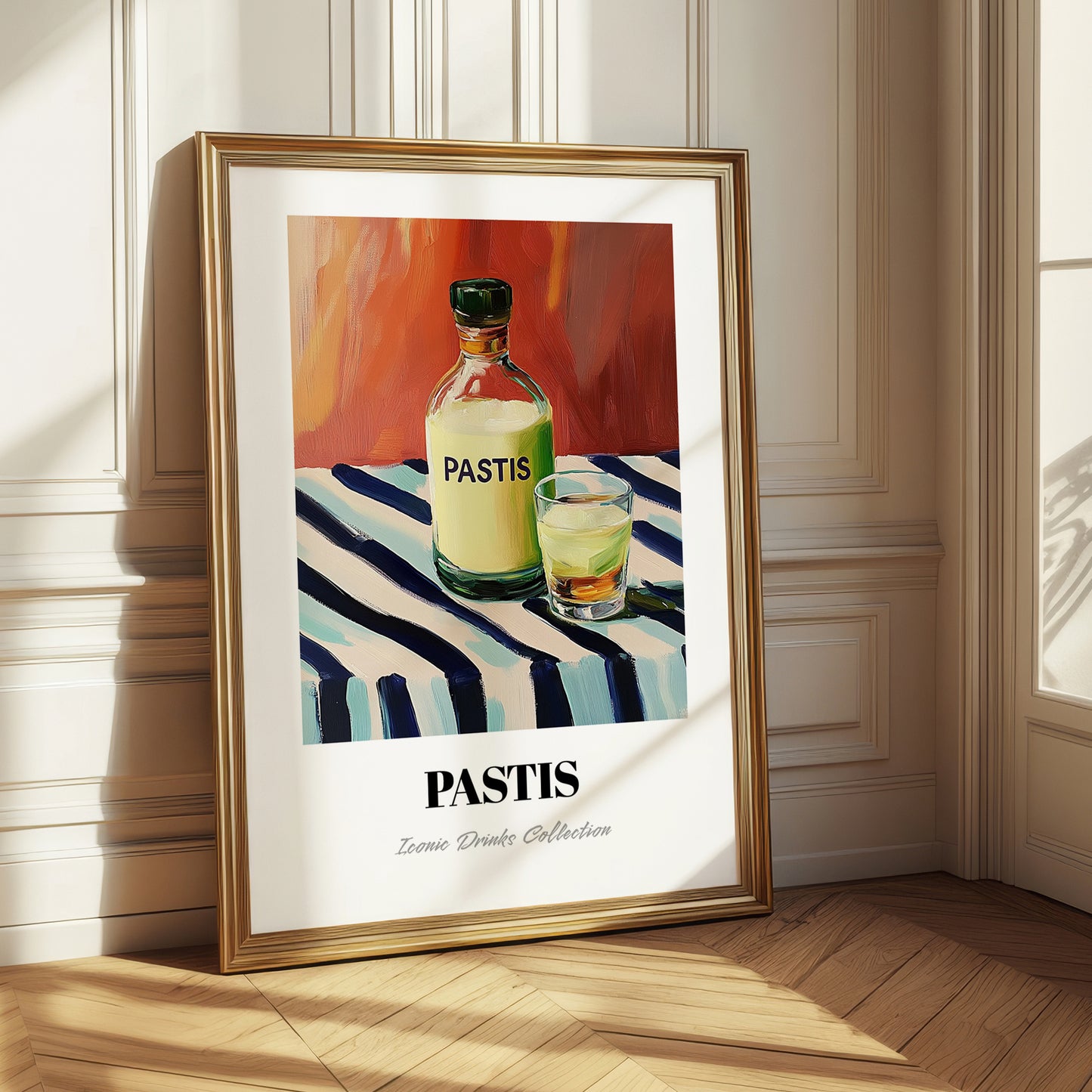 Pastis – on Striped Tablecloth, French Spirit Illustration