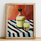 Pastis – on Striped Tablecloth, French Spirit Illustration, no-text version framed in wood