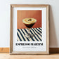Espresso Martini – on Striped Tablecloth, French Cocktail Wall Decor, in wooden frame leaning on the floor