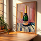 Champagne – on Striped Tablecloth, French Sparkling Wine Poster, clean layout with no caption