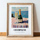 Champagne – French Seaside Scene, French Sparkling Wine Poster, in wooden frame leaning on the floor