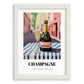 Champagne – French Street Café Scene, French Sparkling Wine Still Life, placed in minimal white frame