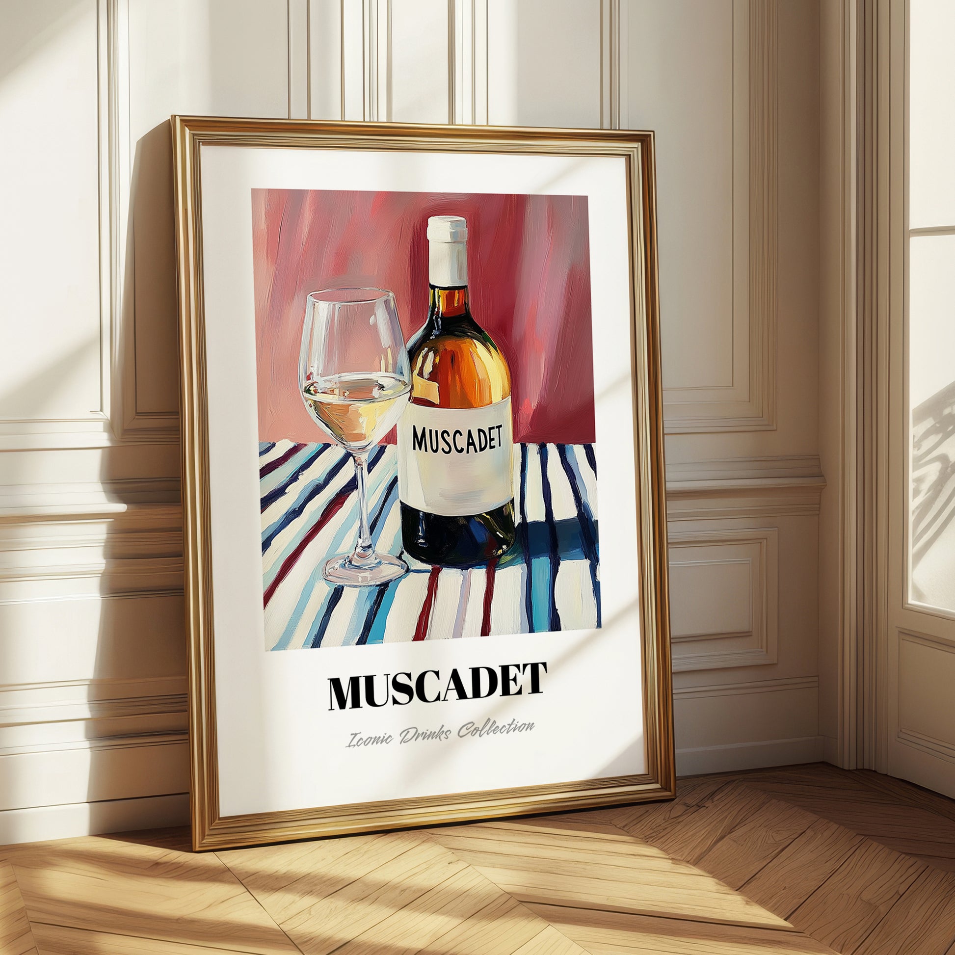 Muscadet – on Striped Tablecloth, French Wine Poster