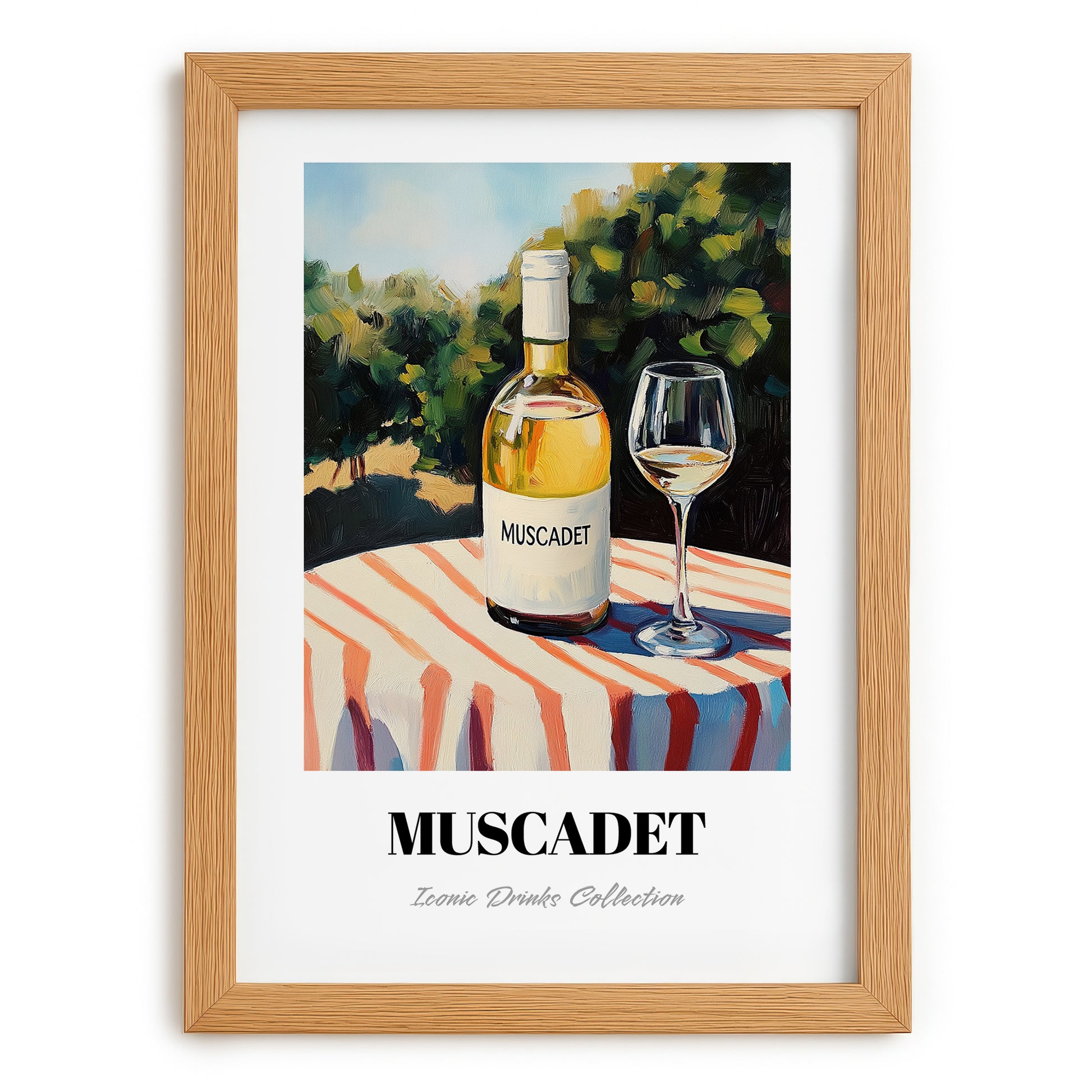 Muscadet – French Hilltop Table Scene, French Wine Print, set in oak frame