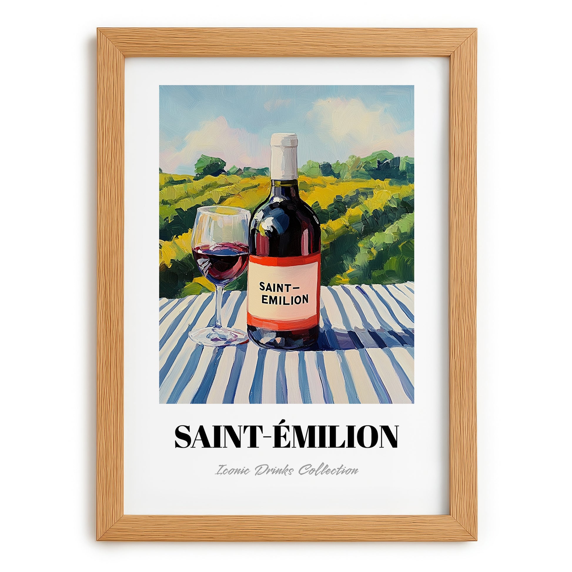 Saint-émilion – French Hillside Café View, French Wine Wall Painting, set in oak frame