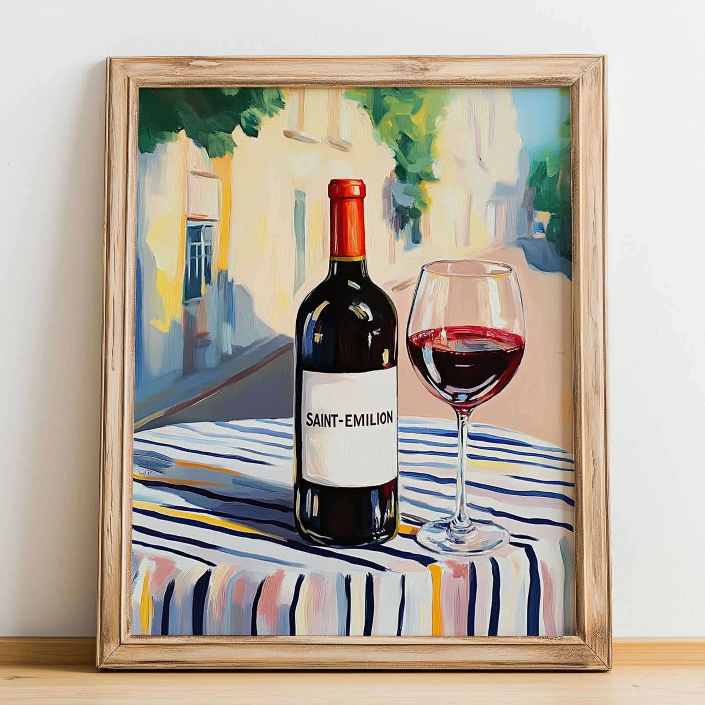 Saint-émilion – French Urban Café Scene, French Wine Wall Decor, no-text version framed in wood