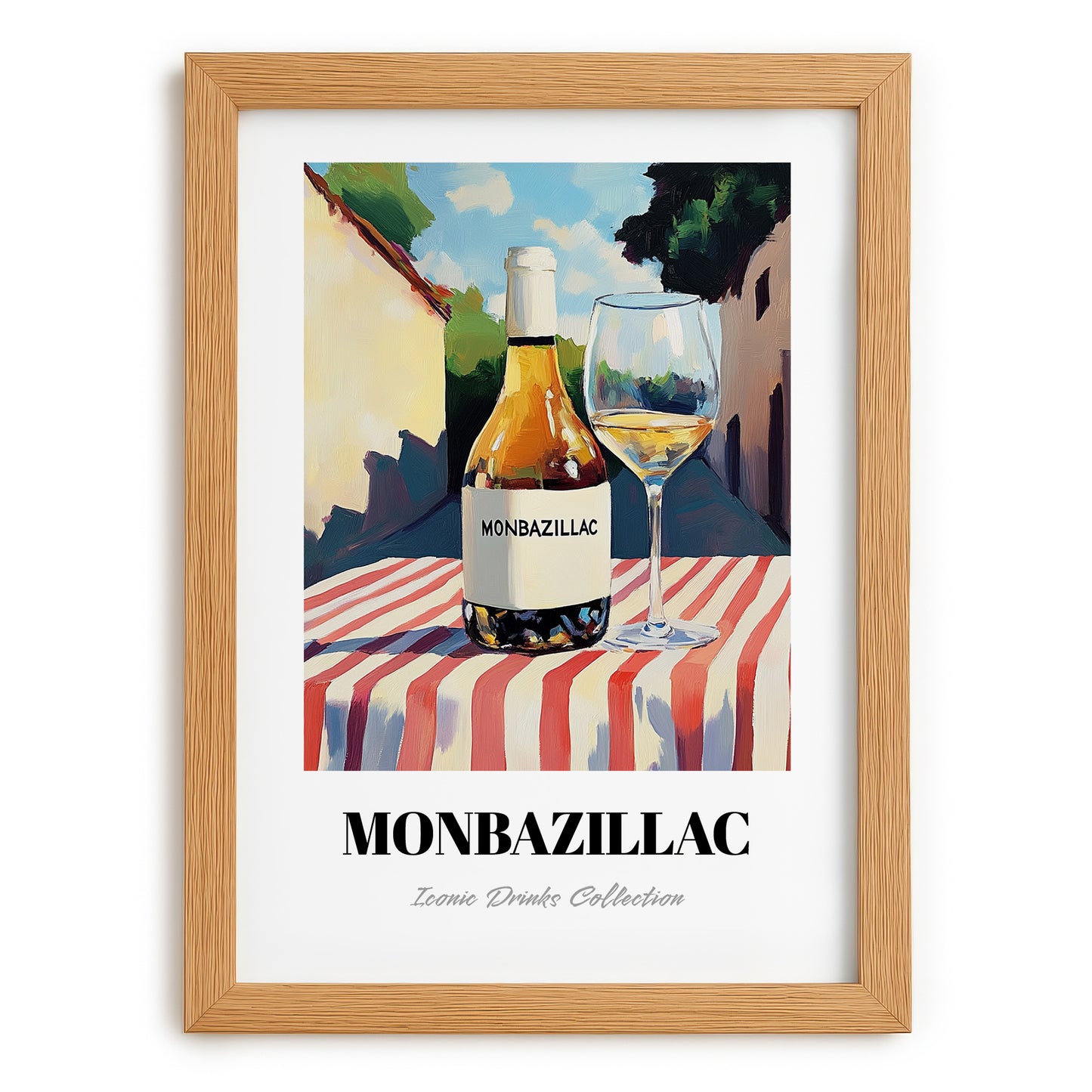 Monbazillac – French Urban Café Scene, French Wine Wall Art, set in oak frame