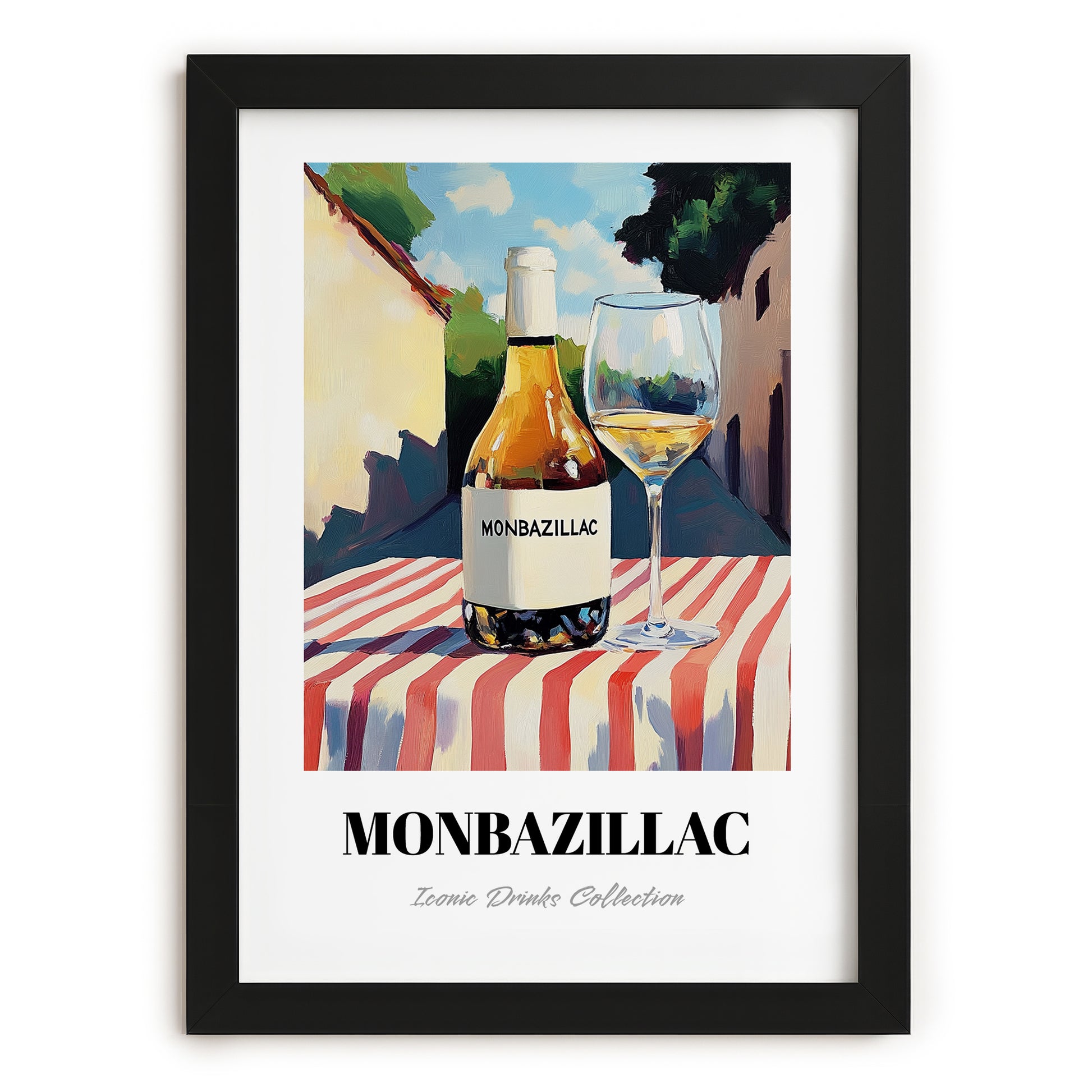 Monbazillac – French Urban Café Scene, French Wine Wall Art, in sleek black frame