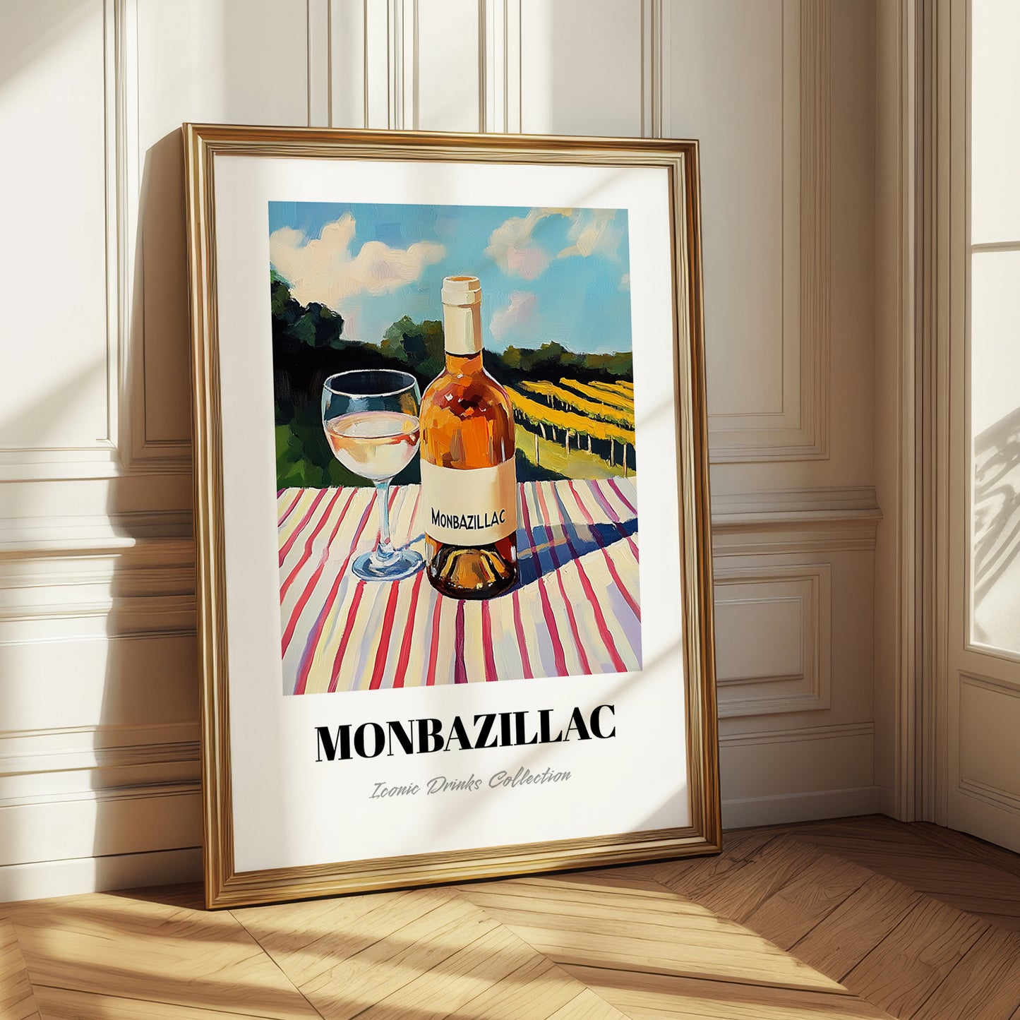 Monbazillac – French Hillside Café View, French Wine Illustration