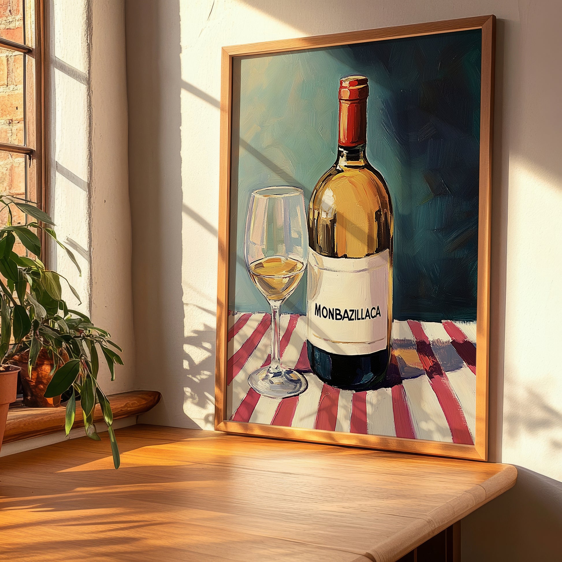 Monbazillac – on Striped Tablecloth, French Wine Wall Decor, clean layout with no caption