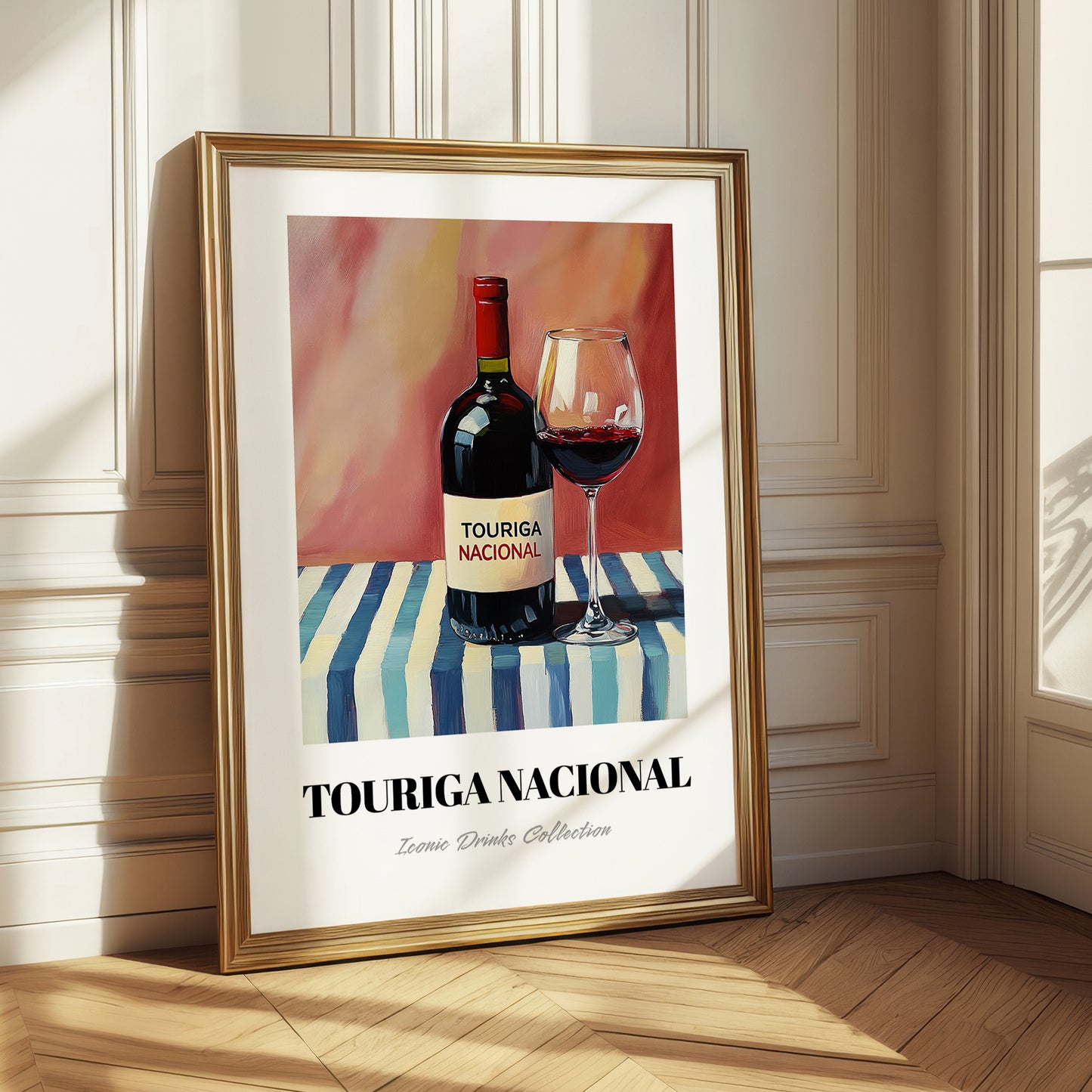 Touriga Nacional – on Striped Tablecloth, Portuguese Wine Still Life