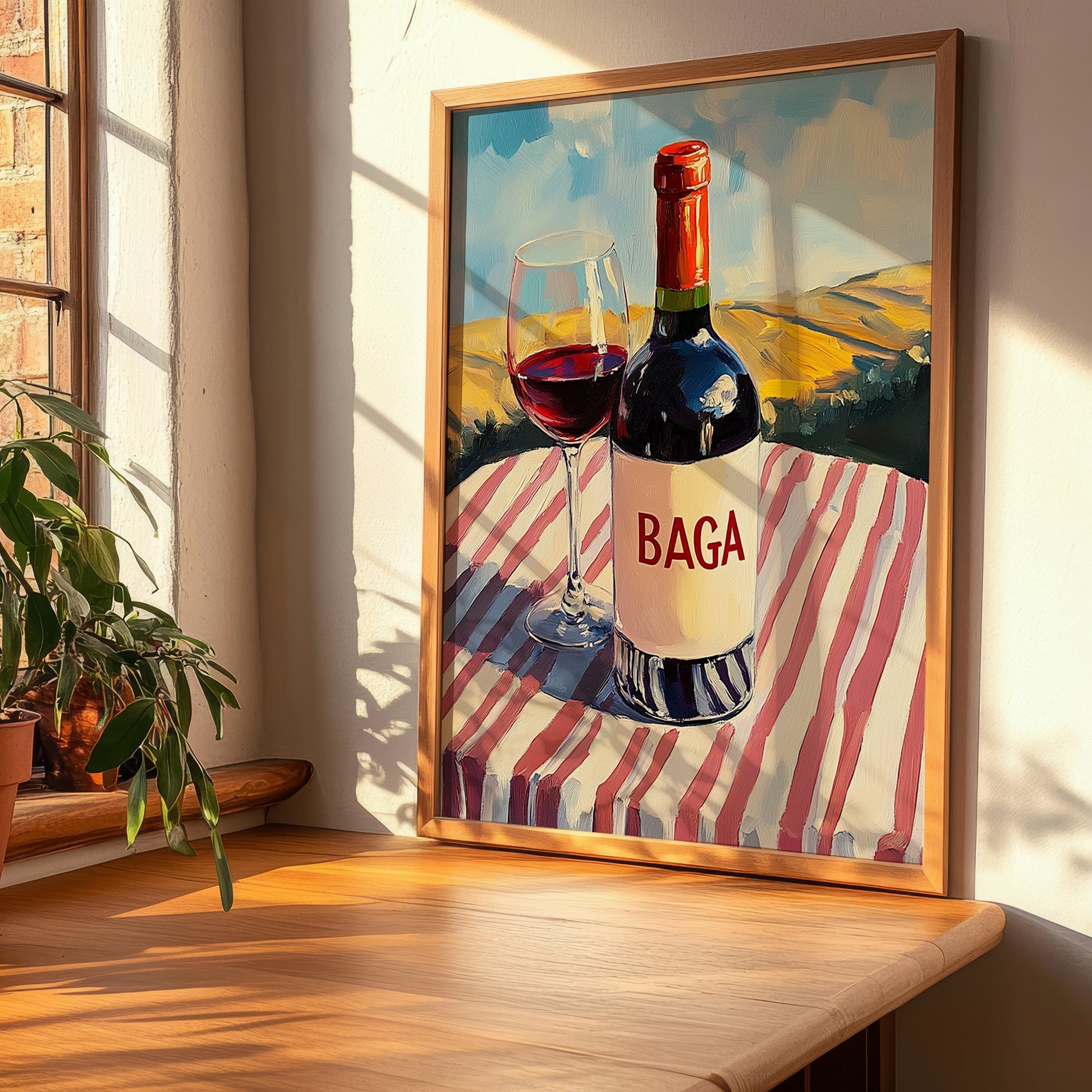 Baga – Portuguese Hilltop Café Scene, Portuguese Wine Illustration, clean layout with no caption