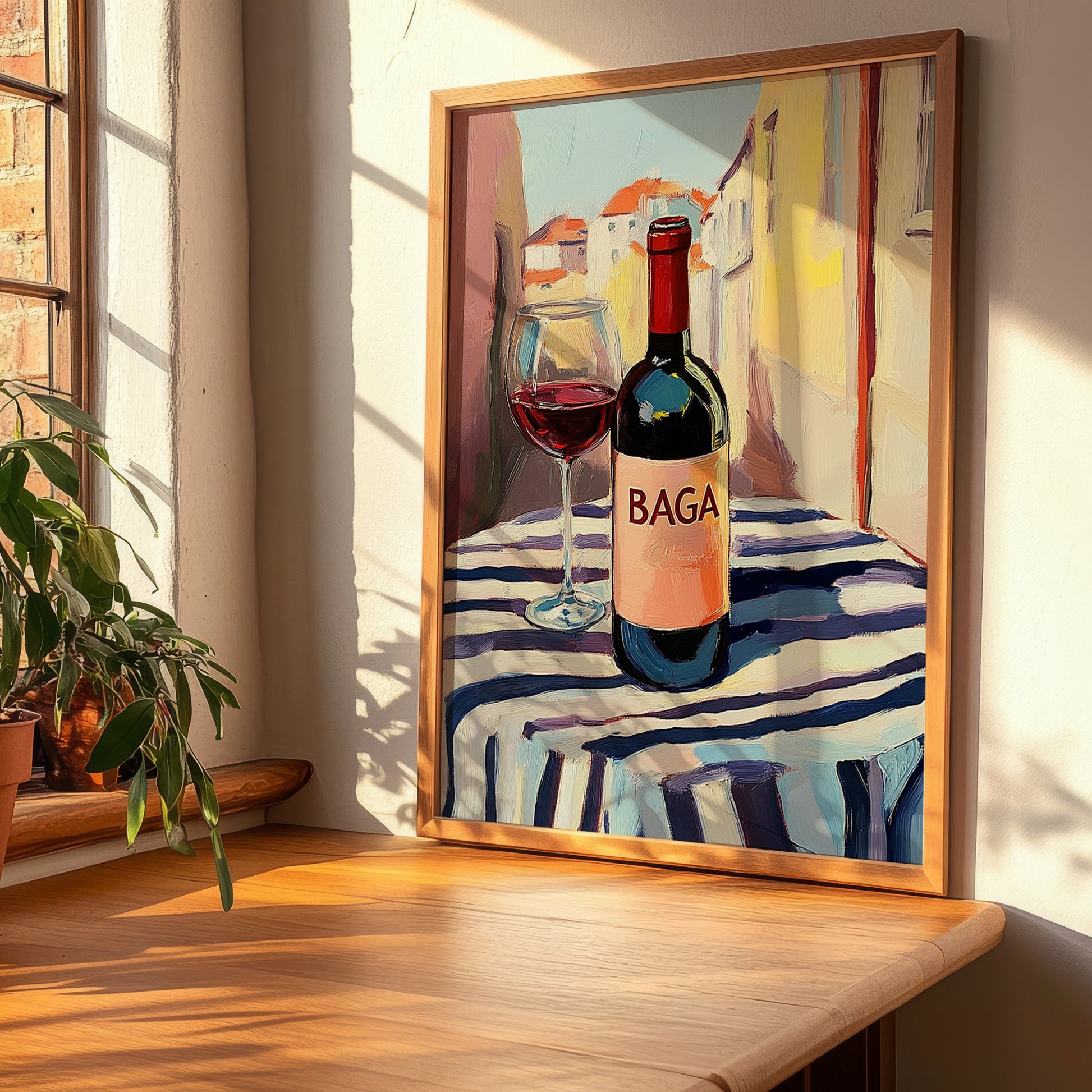 Baga – Portuguese Café on the Corner, Portuguese Wine Painting, clean layout with no caption