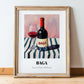 Baga – on Striped Tablecloth, Portuguese Wine Illustration, in wooden frame leaning on the floor
