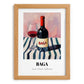 Baga – on Striped Tablecloth, Portuguese Wine Illustration, set in oak frame