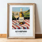 Alvarinho – Portuguese Hillside Café View, Portuguese Wine Wall Illustration, in wooden frame leaning on the floor