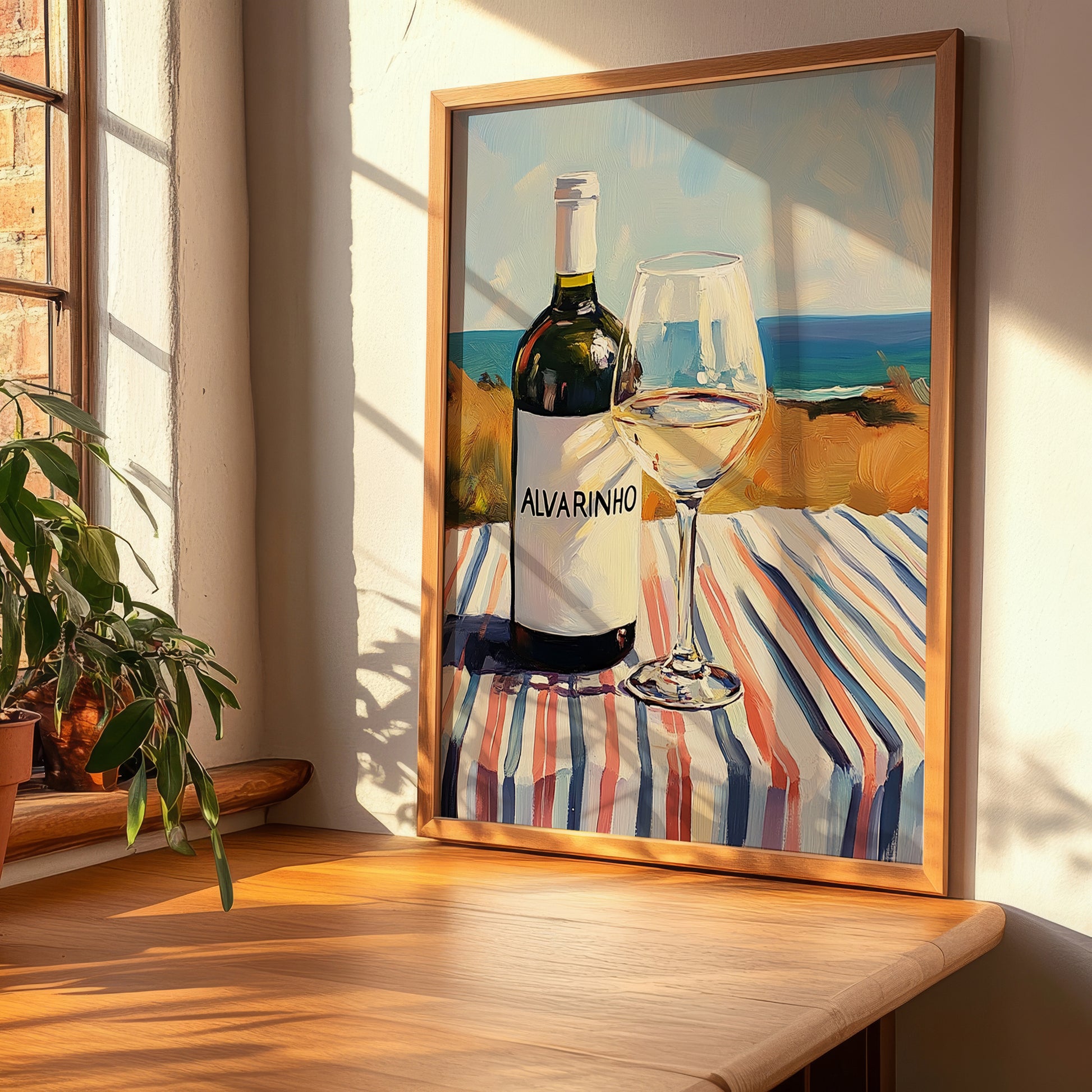 Alvarinho – Portuguese Seaside Scene, Portuguese Wine Illustration, clean layout with no caption