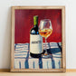 Arinto – on Striped Tablecloth, Portuguese Wine Poster, no-text version framed in wood