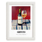 Arinto – on Striped Tablecloth, Portuguese Wine Poster, placed in minimal white frame