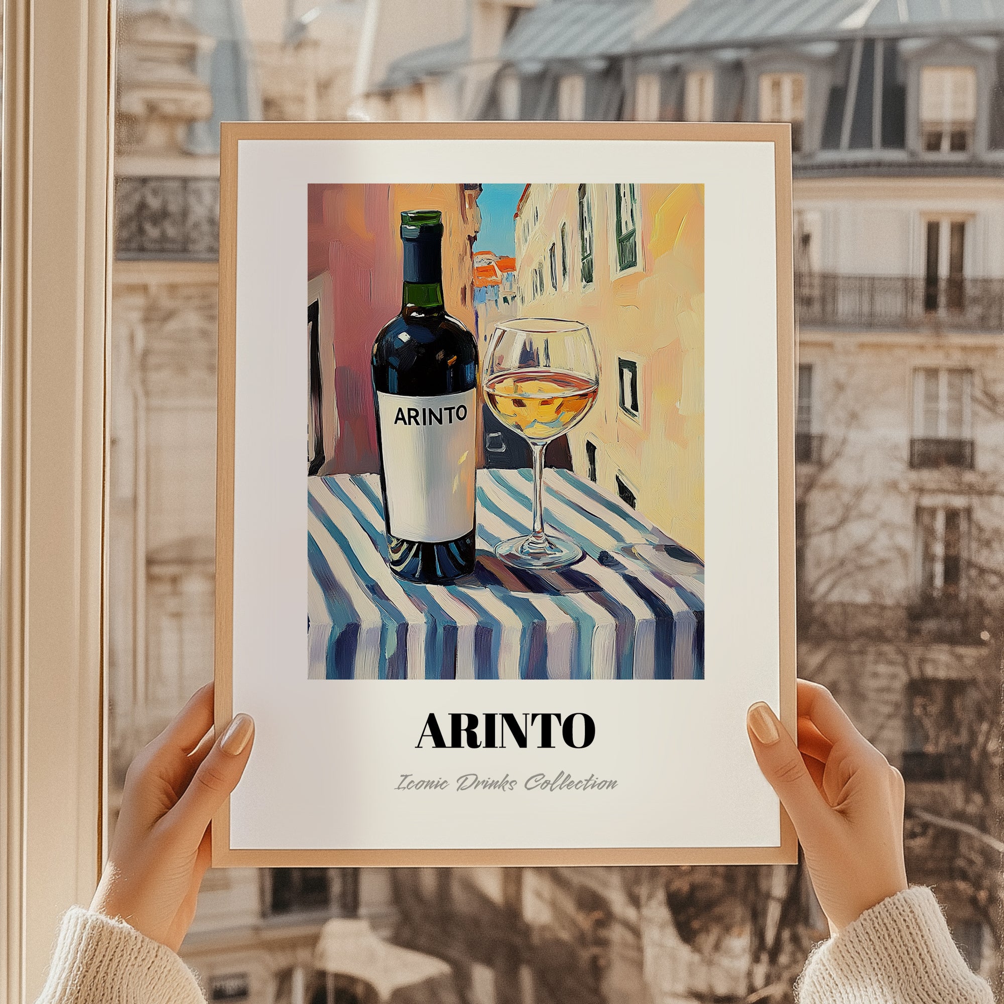Arinto – Portuguese Outdoor Café Scene, Portuguese Wine Still Life, styled in a charming Paris street view