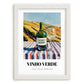 Vinho Verde – Portuguese Hillside Café View, Portuguese Wine Wall Decor, placed in minimal white frame