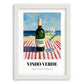 Vinho Verde – Portuguese Seaside Café Scene, Portuguese Wine Painting, placed in minimal white frame