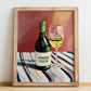 Vinho Verde – on Striped Tablecloth, Portuguese Wine Poster, no-text version framed in wood