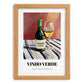 Vinho Verde – on Striped Tablecloth, Portuguese Wine Poster, set in oak frame