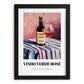 Vinho Verde Rosé – on Striped Tablecloth, Portuguese Wine Wall Decor, in sleek black frame