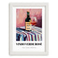 Vinho Verde Rosé – on Striped Tablecloth, Portuguese Wine Wall Decor, placed in minimal white frame