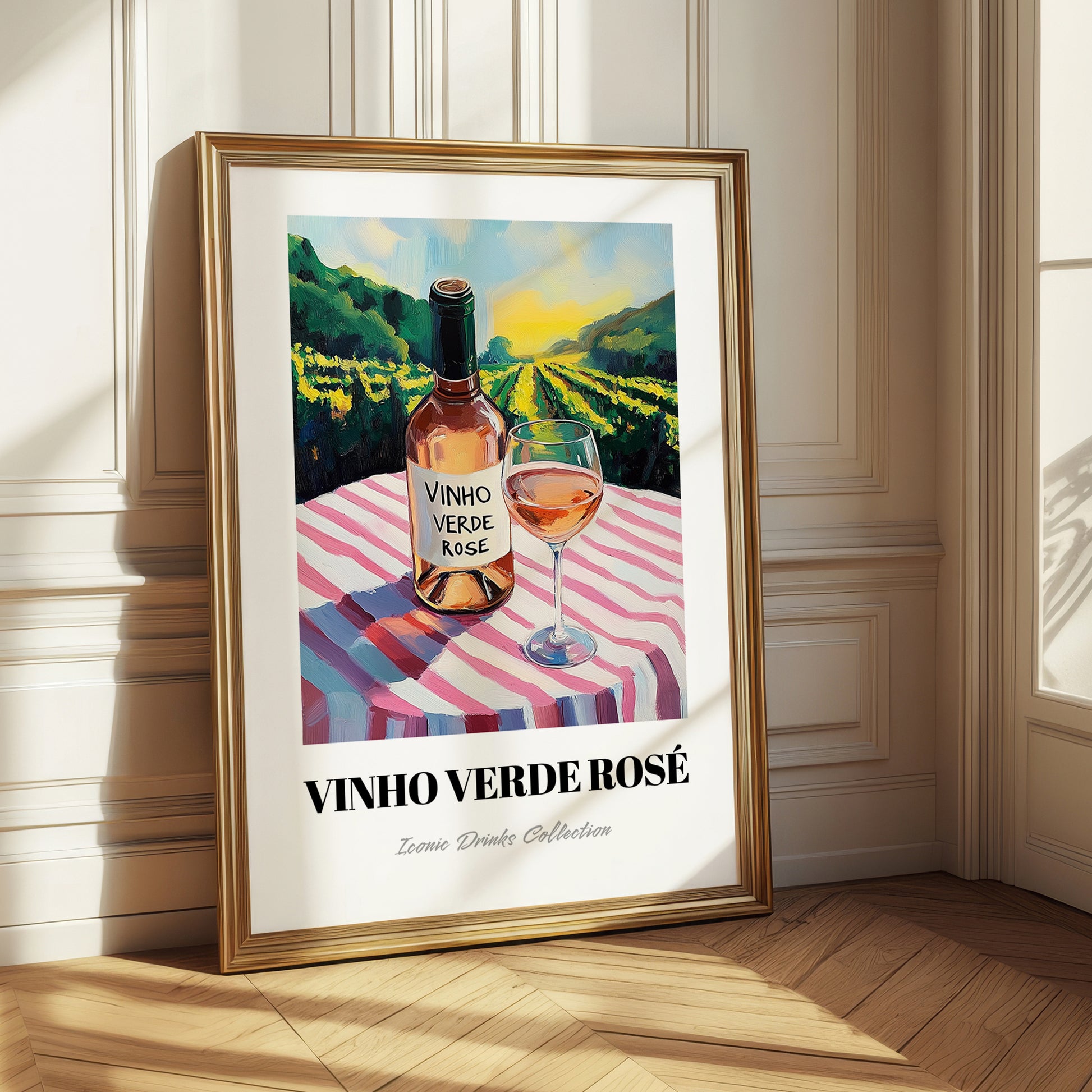 Vinho Verde Rosé – Portuguese Hilltop Café Scene, Portuguese Wine Illustration