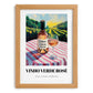 Vinho Verde Rosé – Portuguese Hilltop Café Scene, Portuguese Wine Illustration, set in oak frame