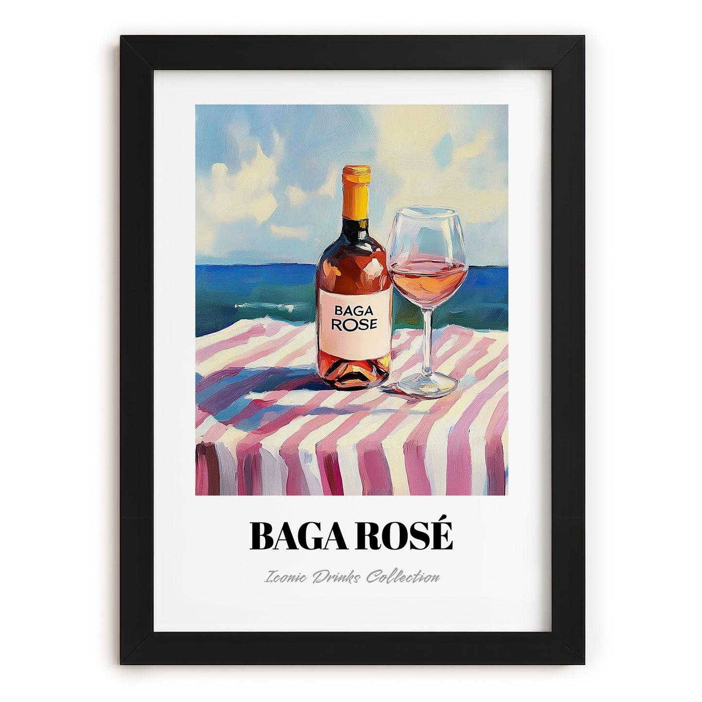 Baga Rosé – Portuguese Seaside Scene, Portuguese Wine Poster, in sleek black frame