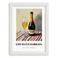 Espumante Bairrada – on Striped Tablecloth, Portuguese Sparkling Wine Painting, placed in minimal white frame