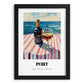 Port – Portuguese Seaside Café Scene, Portuguese Dessert Wine Illustration, in sleek black frame