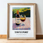 Tawny Port – Portuguese Hilltop Café Scene, Portuguese Dessert Wine Wall Decor, in wooden frame leaning on the floor
