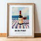 Ruby Port – Portuguese Seaside Scene, Portuguese Dessert Wine Wall Illustration, in wooden frame leaning on the floor