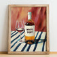 White Port – on Striped Tablecloth, Portuguese Dessert Wine Poster, no-text version framed in wood