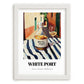 White Port – Portuguese Urban Café Scene, Portuguese Dessert Wine Wall Decor, placed in minimal white frame