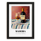 Madeira – on Striped Tablecloth, Portuguese Dessert Wine Print, in sleek black frame