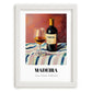 Madeira – on Striped Tablecloth, Portuguese Dessert Wine Print, placed in minimal white frame